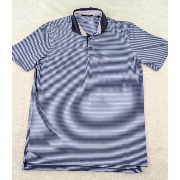 Greyson Polo Shirt M Blue Striped Short Sleeve Golf Performance Logo *Read - Picture 1 of 13